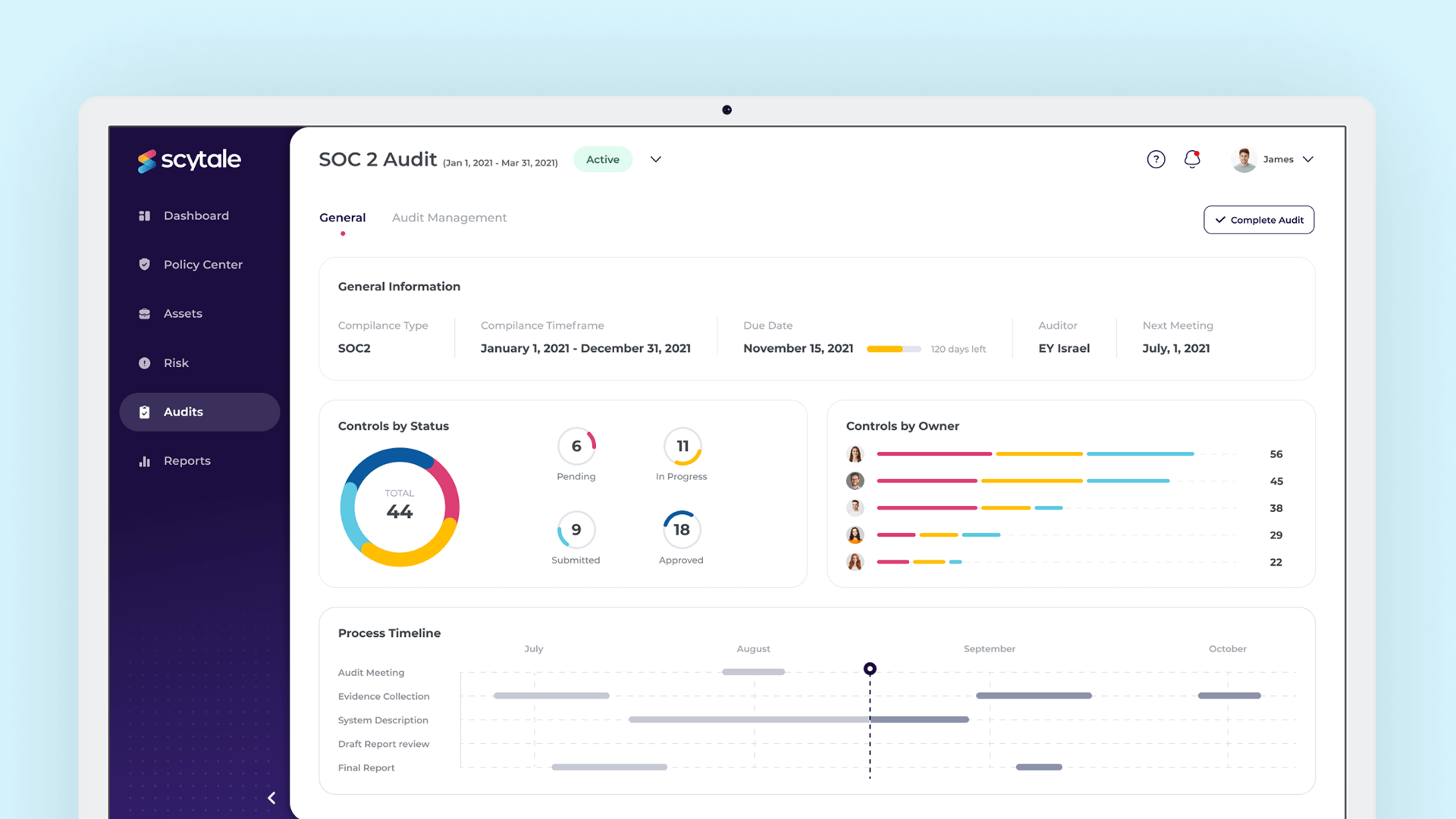 Scytale dashboard UI design audits screen